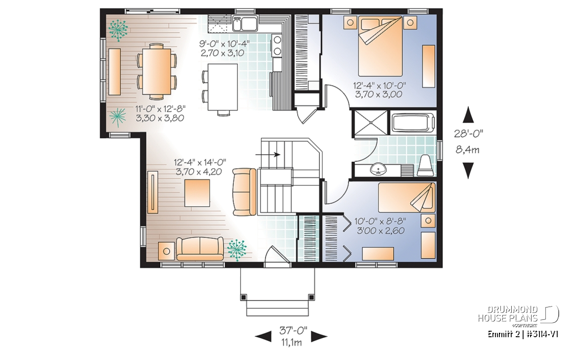 1st level - Country rustic home plan with 2 bedrooms, ideal for first home buyers, beautiful style on a budget - Emmitt 2
