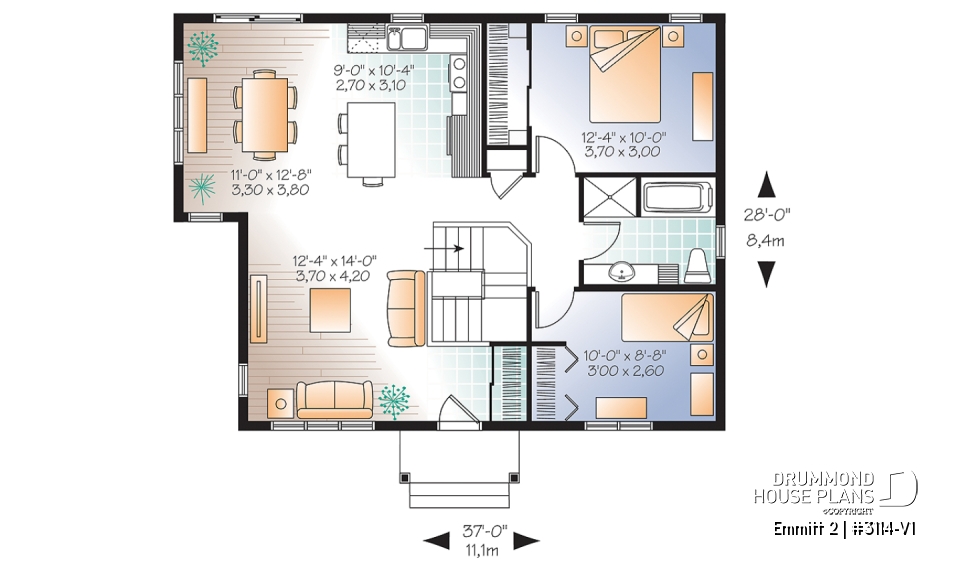 1st level - Country rustic home plan with 2 bedrooms, ideal for first home buyers, beautiful style on a budget - Emmitt 2