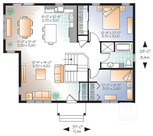 1st level - Country rustic home plan with 2 bedrooms, ideal for first home buyers, beautiful style on a budget - Emmitt 2