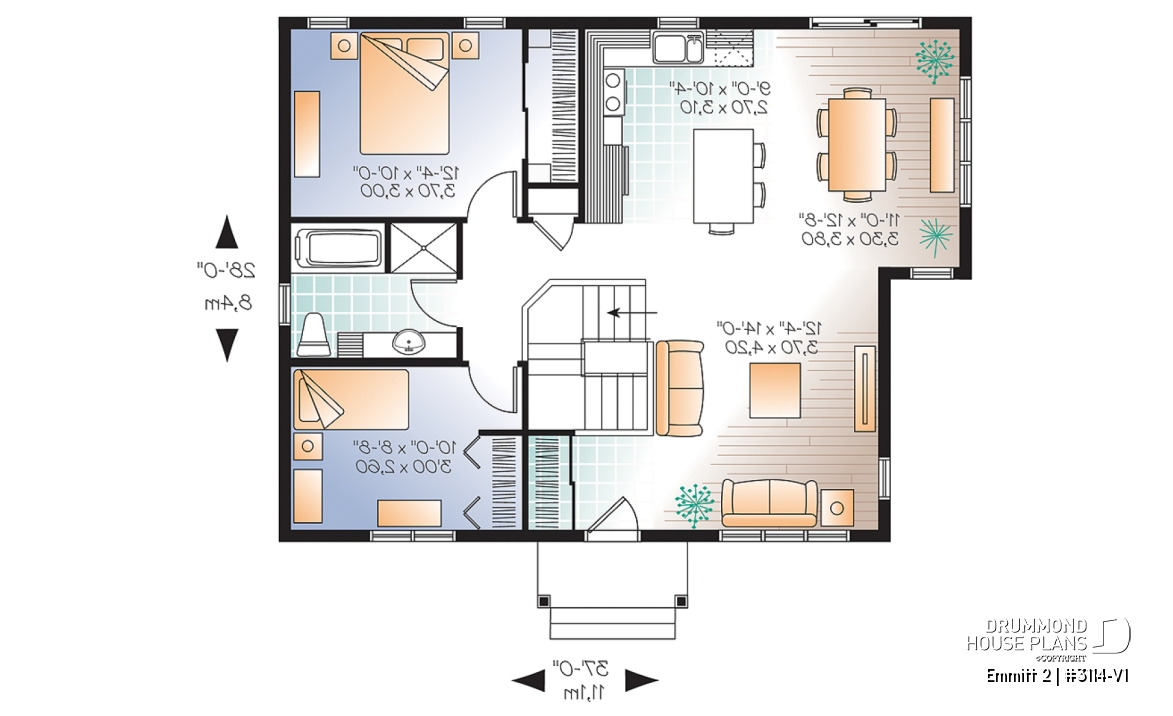 1st level - Country rustic home plan with 2 bedrooms, ideal for first home buyers, beautiful style on a budget - Emmitt 2