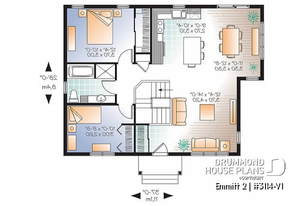 1st level - Country rustic home plan with 2 bedrooms, ideal for first home buyers, beautiful style on a budget - Emmitt 2