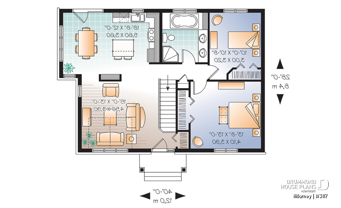 1st level - Bright, 2 bedroom, single storey Small Craftsman house plan with cathedral ceiling - Killarney