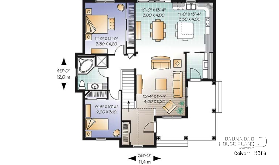 1st level - Affordable 2 bedroom bungalow with kitchen island, great open floor plan and affordable construction costs - Calvert