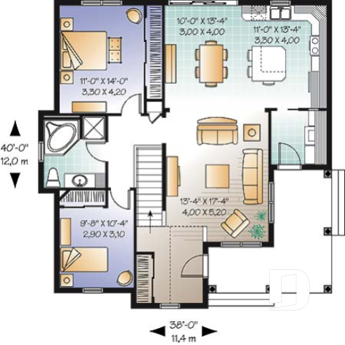 1st level - Affordable 2 bedroom bungalow with kitchen island, great open floor plan and affordable construction costs - Calvert