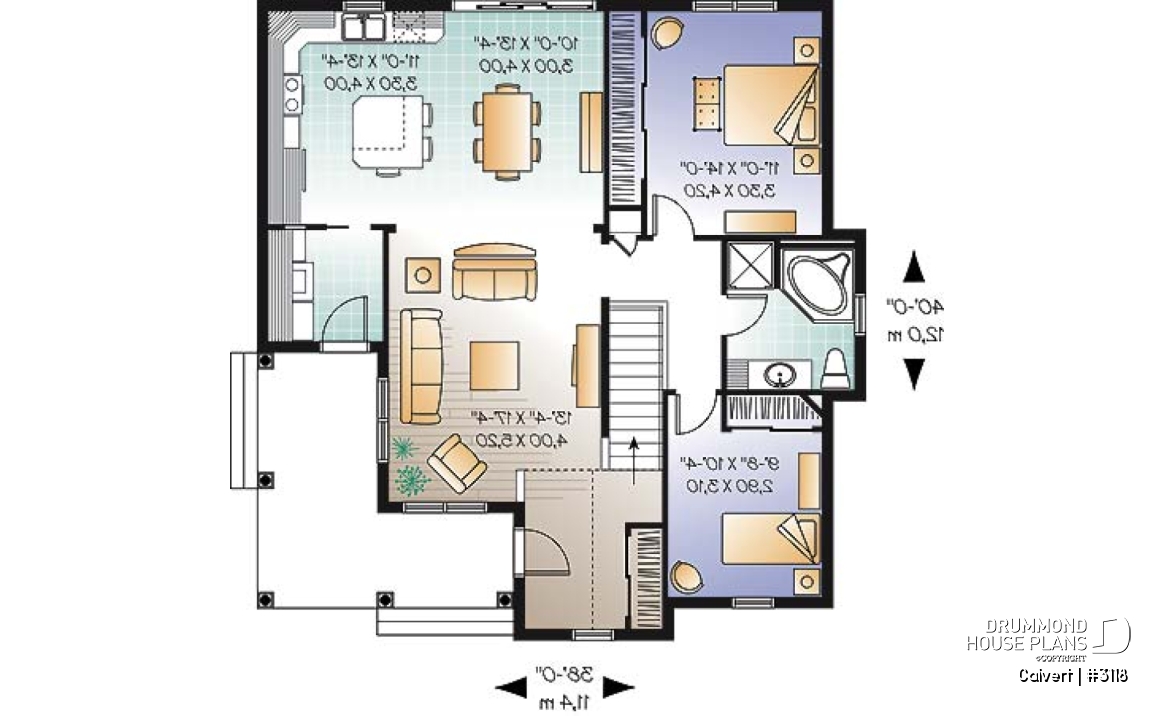 1st level - Affordable 2 bedroom bungalow with kitchen island, great open floor plan and affordable construction costs - Calvert