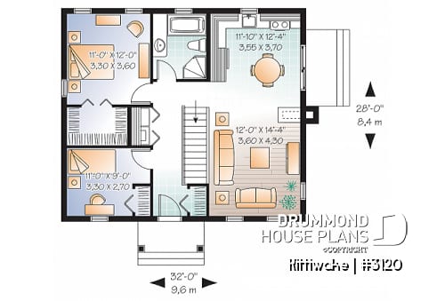 1st level - 2 bedroom bungalow house plan with convivial floor plan and large walk-in closet in master bedroom - Kittiwake