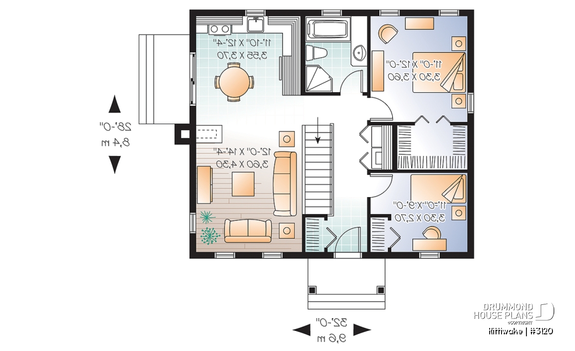 1st level - 2 bedroom bungalow house plan with convivial floor plan and large walk-in closet in master bedroom - Kittiwake