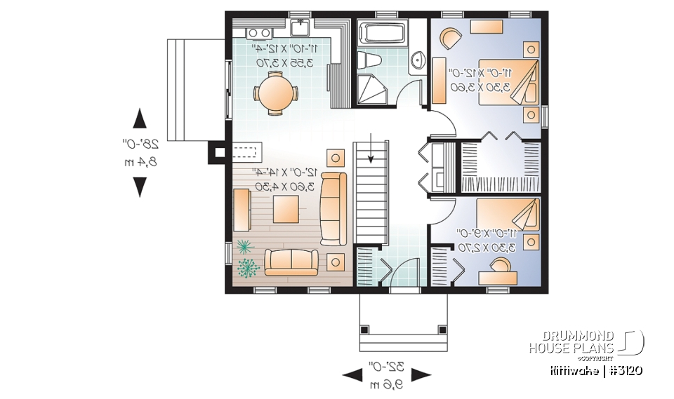 1st level - 2 bedroom bungalow house plan with convivial floor plan and large walk-in closet in master bedroom - Kittiwake