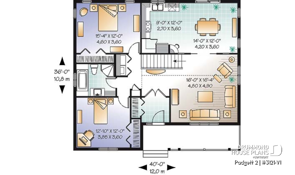 1st level - Cozy 2 -4 bedroom bungalow house plan, pantry and planning desk in kitchen, open floor plan with 9' ceiling,  - Padgett 2