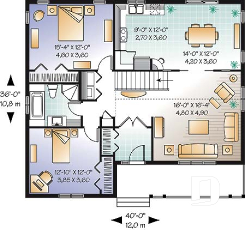 1st level - Cozy 2 -4 bedroom bungalow house plan, pantry and planning desk in kitchen, open floor plan with 9' ceiling,  - Padgett 2