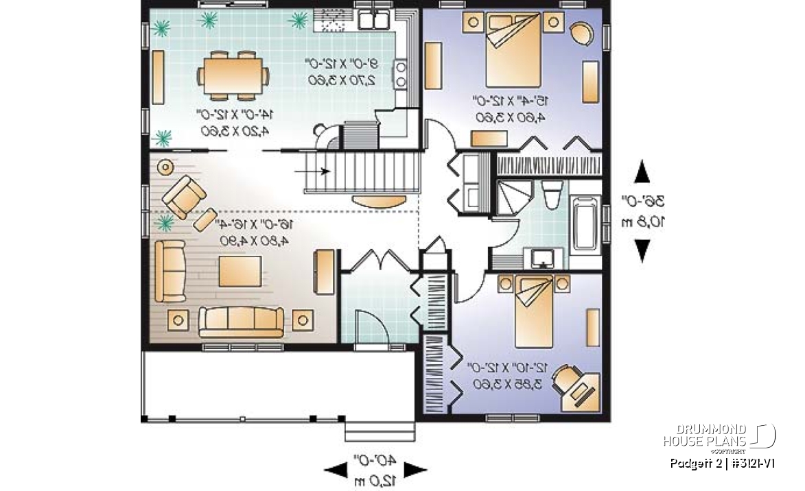 1st level - Cozy 2 -4 bedroom bungalow house plan, pantry and planning desk in kitchen, open floor plan with 9' ceiling,  - Padgett 2