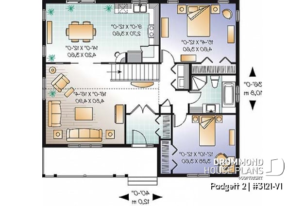 1st level - Cozy 2 -4 bedroom bungalow house plan, pantry and planning desk in kitchen, open floor plan with 9' ceiling,  - Padgett 2