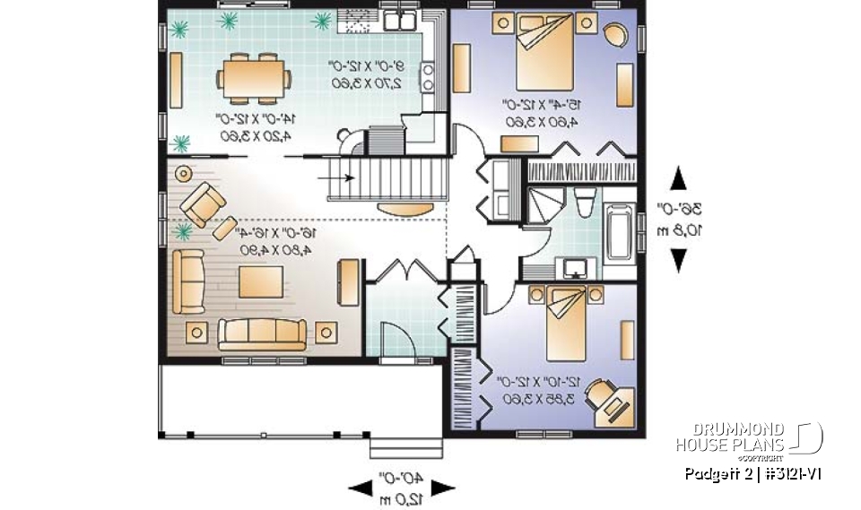 1st level - Cozy 2 -4 bedroom bungalow house plan, pantry and planning desk in kitchen, open floor plan with 9' ceiling,  - Padgett 2