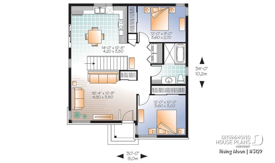 1st level - Small, modern &amp; economical open concept bungalow with unfinished basement, large shower, eat-in kitchen - Rising Moon