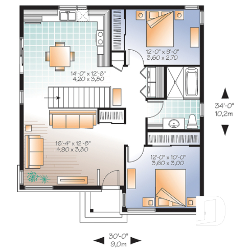 1st level - Small, modern & economical open concept bungalow with unfinished basement, large shower, eat-in kitchen - Rising Moon