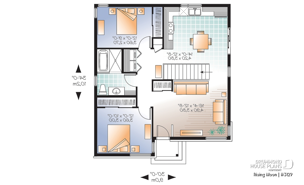 1st level - Small, modern &amp; economical open concept bungalow with unfinished basement, large shower, eat-in kitchen - Rising Moon