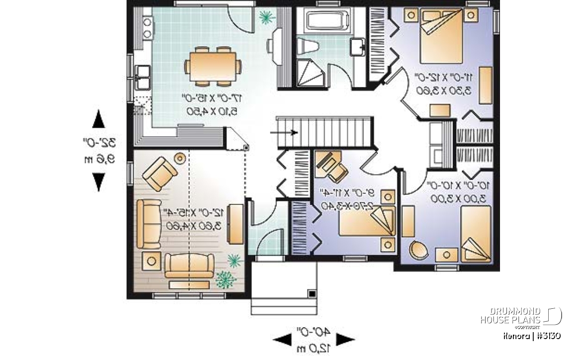 1st level - Ranch Bungalow house plan with 3 bedrooms, cathedral ceiling and large eat-in kitchen - Kenora