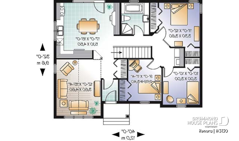 1st level - Ranch Bungalow house plan with 3 bedrooms, cathedral ceiling and large eat-in kitchen - Kenora