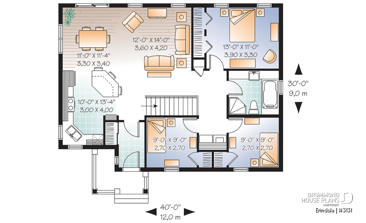 1st level - Affordable 3 bedroom bungalow house plan with great open floor plan concept - Erindale