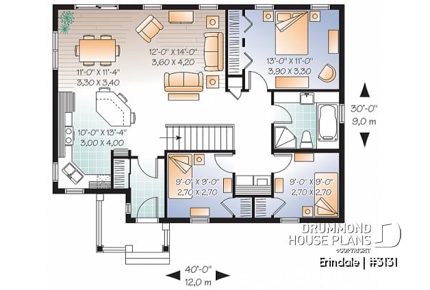 1st level - Affordable 3 bedroom bungalow house plan with great open floor plan concept - Erindale