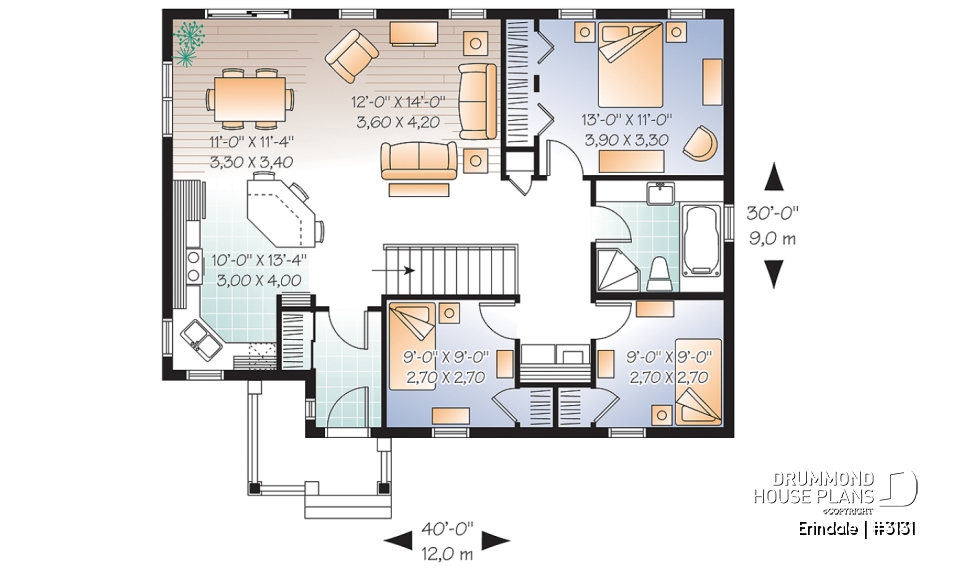 1st level - Affordable 3 bedroom bungalow house plan with great open floor plan concept - Erindale