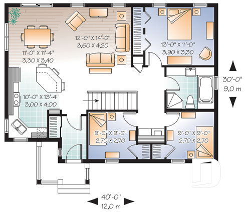 1st level - Affordable 3 bedroom bungalow house plan with great open floor plan concept - Erindale