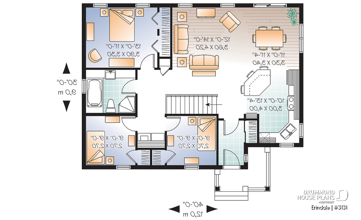 1st level - Affordable 3 bedroom bungalow house plan with great open floor plan concept - Erindale