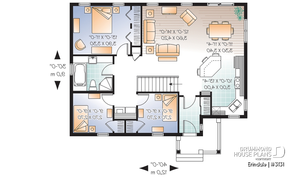 1st level - Affordable 3 bedroom bungalow house plan with great open floor plan concept - Erindale