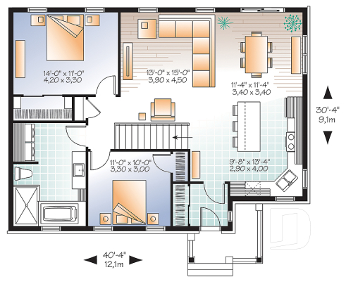 1st level - Cozy and affordable single storey home, craftsman style inspired, large kitchen with island, large bathroom - Erindale 2