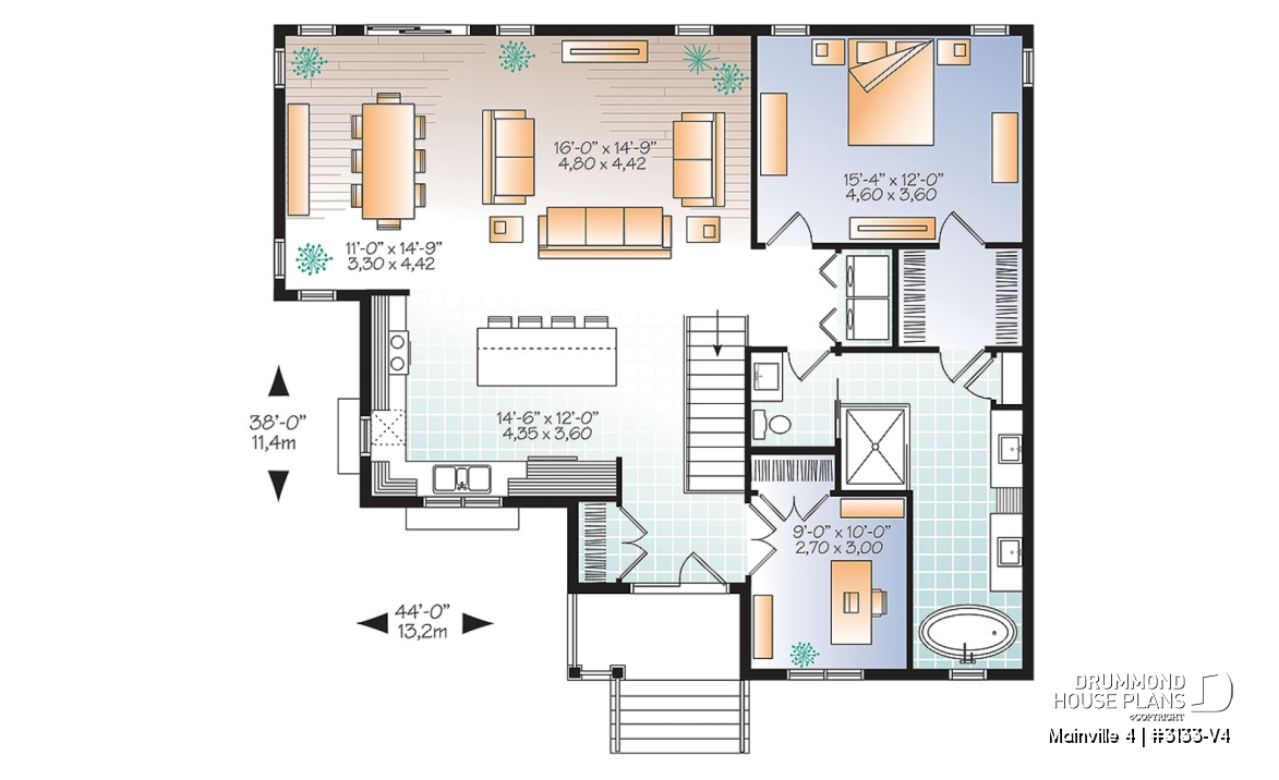 1st level - Affordable 1 to 5 bedroom Bungalow, large master suite, home office, large kitchen island &amp; open floor plan - Mainville 4