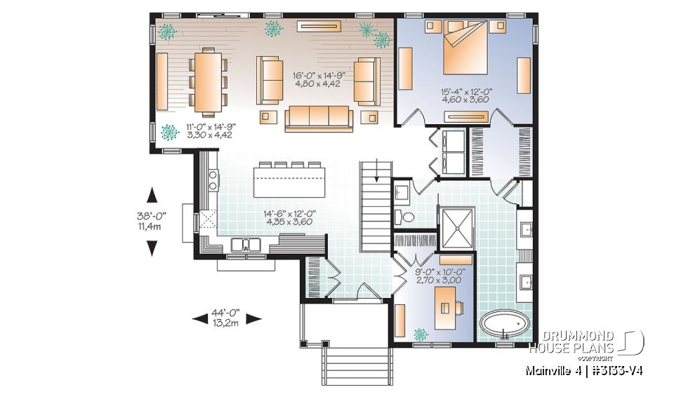 1st level - Affordable 1 to 5 bedroom Bungalow, large master suite, home office, large kitchen island &amp; open floor plan - Mainville 4
