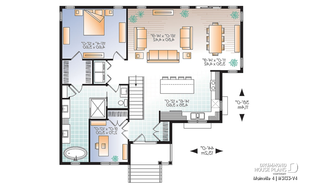 1st level - Affordable 1 to 5 bedroom Bungalow, large master suite, home office, large kitchen island &amp; open floor plan - Mainville 4