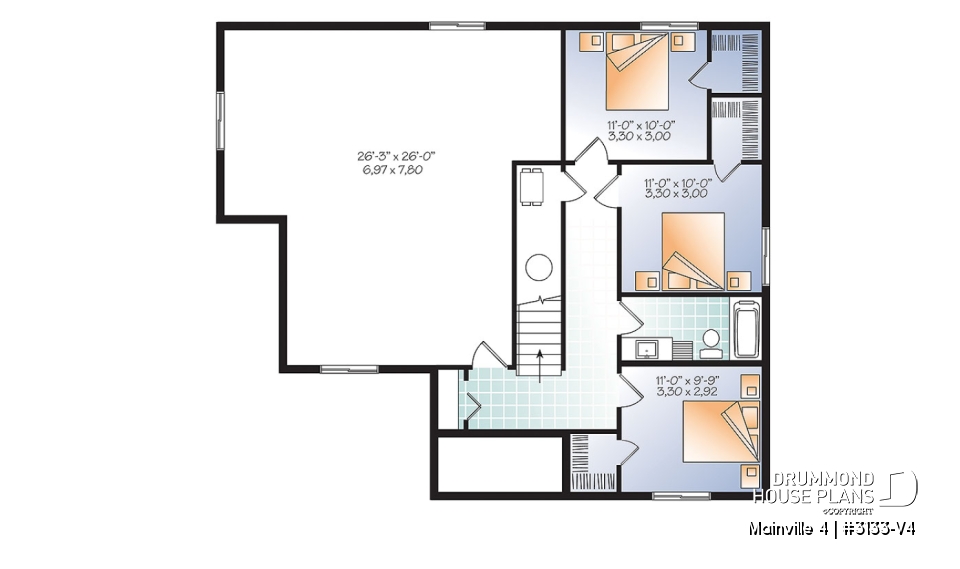 Basement - Affordable 1 to 5 bedroom Bungalow, large master suite, home office, large kitchen island &amp; open floor plan - Mainville 4