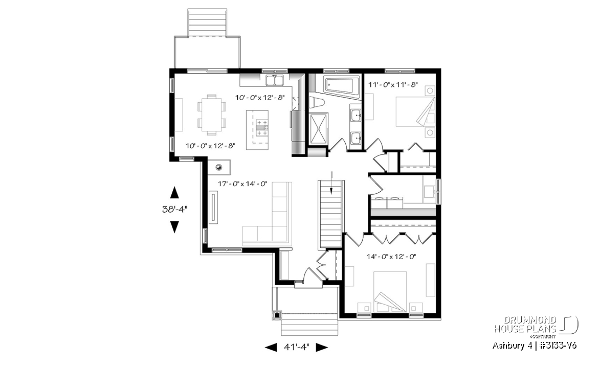 1st level - Craftsman house plan. open floor plan concept, three-sided fireplace, 2 bedrooms, large laundry room - Ashbury 4