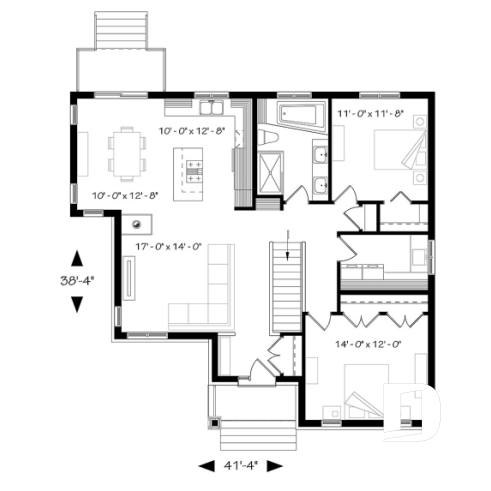1st level - Craftsman house plan. open floor plan concept, three-sided fireplace, 2 bedrooms, large laundry room - Ashbury 4
