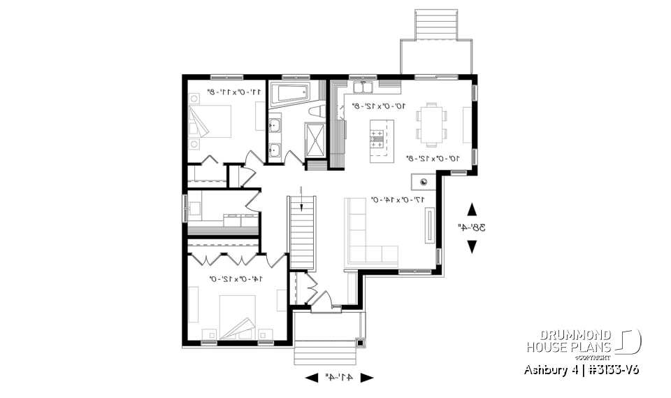 1st level - Craftsman house plan. open floor plan concept, three-sided fireplace, 2 bedrooms, large laundry room - Ashbury 4