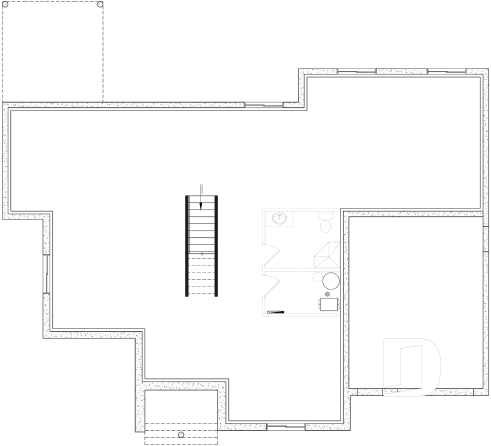 Unfinished basement - Modern farmhouse single-story house plan with a garage, two bedrooms, home office & large covered rear terrace - Ashbury 5