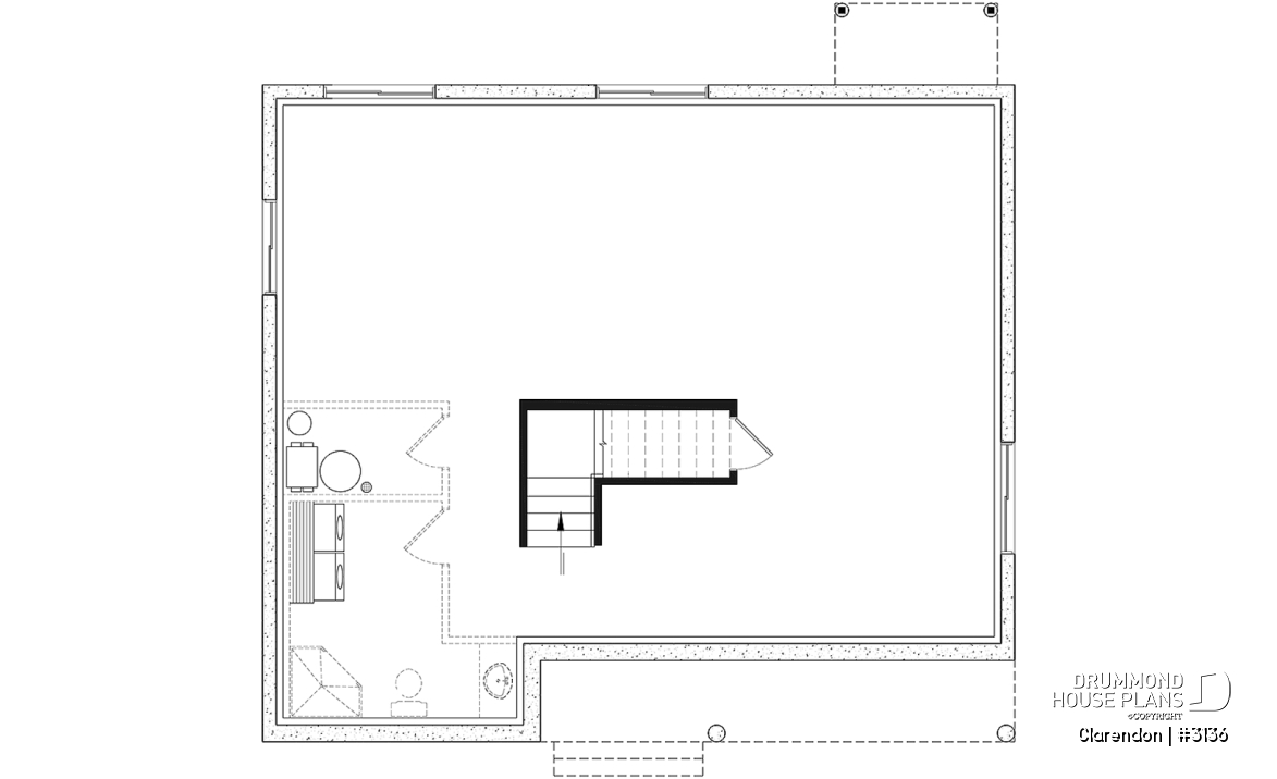 Basement - Traditional ranch style bungalow plan, ideal starter home, open living concept with patio door, large shower - Clarendon