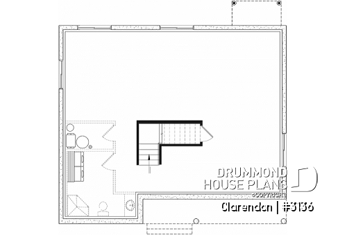 Basement - Traditional ranch style bungalow plan, ideal starter home, open living concept with patio door, large shower - Clarendon