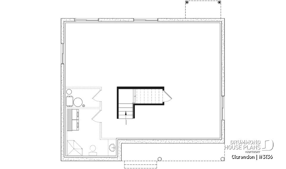 Basement - Traditional ranch style bungalow plan, ideal starter home, open living concept with patio door, large shower - Clarendon