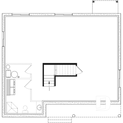 Basement - Traditional ranch style bungalow plan, ideal starter home, open living concept with patio door, large shower - Clarendon