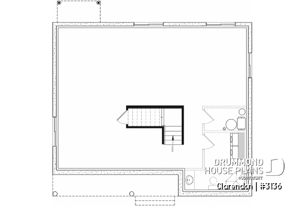 Basement - Traditional ranch style bungalow plan, ideal starter home, open living concept with patio door, large shower - Clarendon