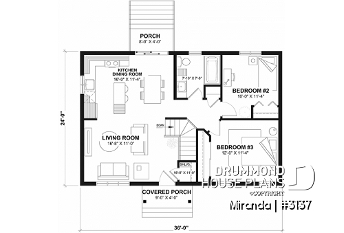 1st level - Economical Modern Rustic Starter home design with open floor plan concept - Miranda
