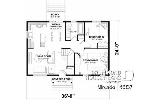 1st level - Economical Modern Rustic Starter home design with open floor plan concept - Miranda