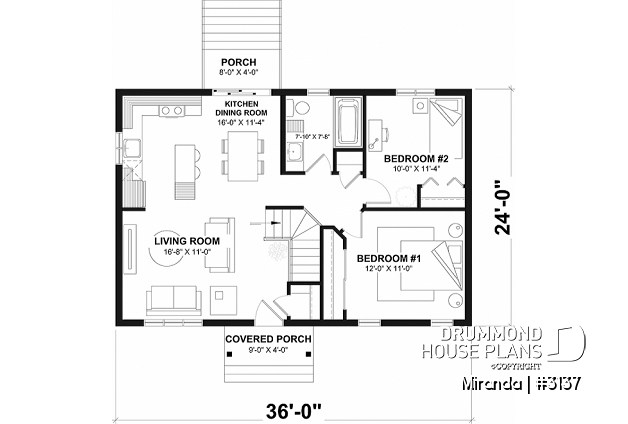 1st level - Economical Modern Rustic Starter home design with open floor plan concept - Miranda