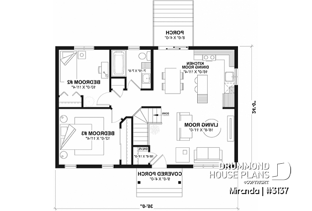 1st level - Economical Modern Rustic Starter home design with open floor plan concept - Miranda