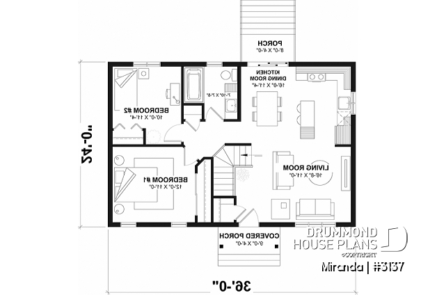 1st level - Economical Modern Rustic Starter home design with open floor plan concept - Miranda