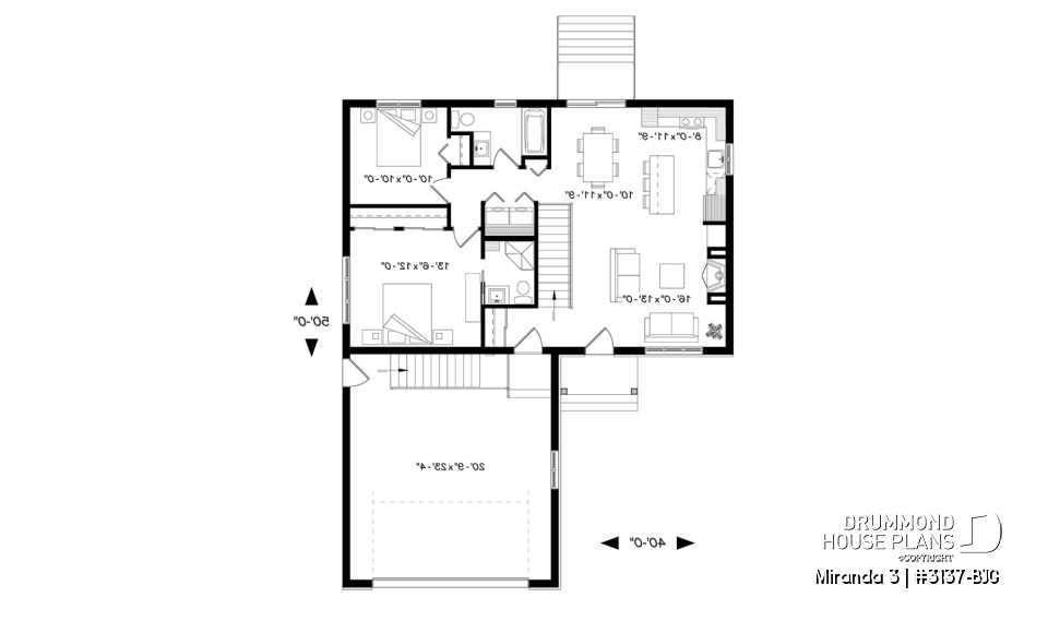 1st level - Affordable modern rustic ranch bungalow, 2-car garage, master suite with private shower, open floor concept - Miranda 3