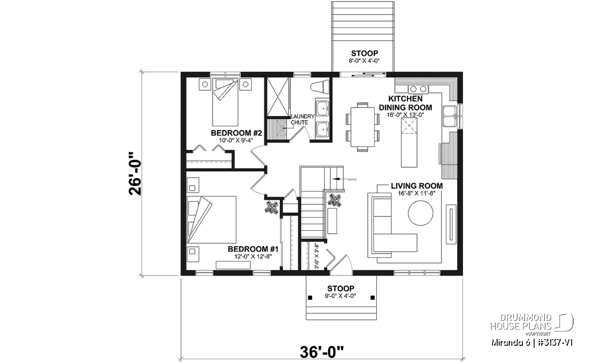 1st level - Affordable Farmhouse House Plan with 4 Bedrooms and Optional Finished Basement – Miranda 6 - Miranda 6