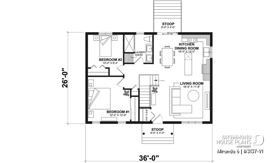 1st level - Affordable Farmhouse House Plan with 4 Bedrooms and Optional Finished Basement – Miranda 6 - Miranda 6